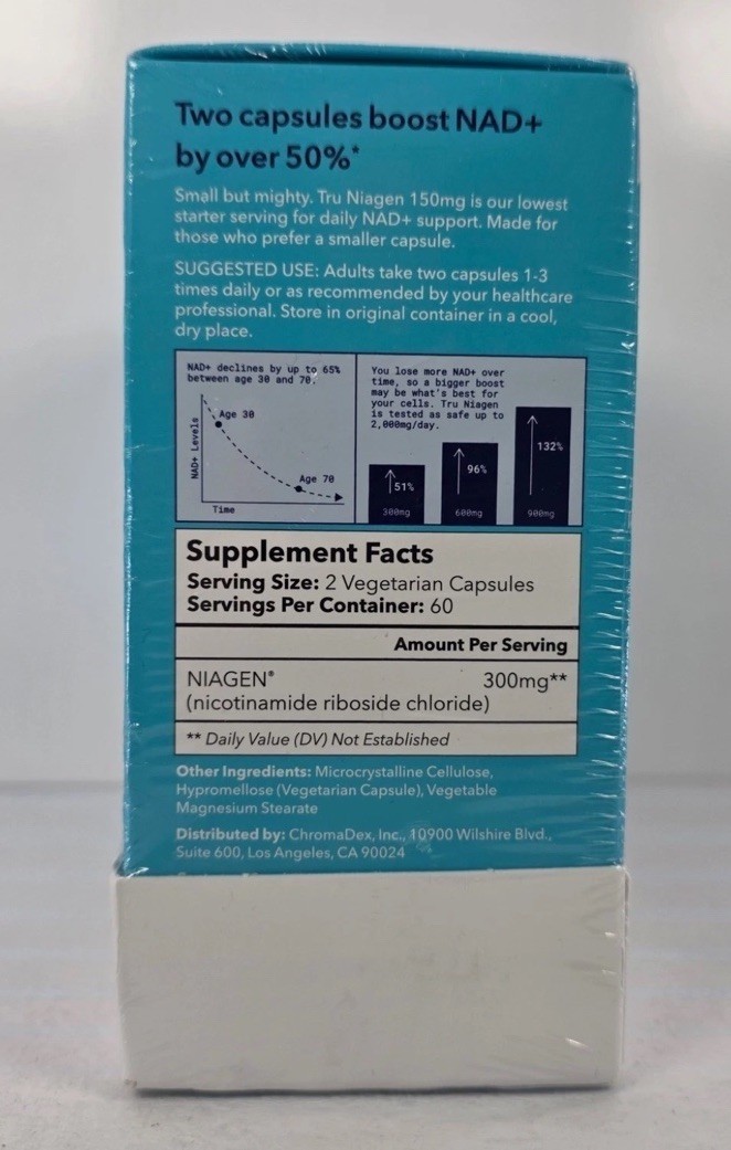 2 Pack TRU NIAGEN NAD+ Booster 300mg 120 Ct. Vegetarian Caps Gluten Free Sealed