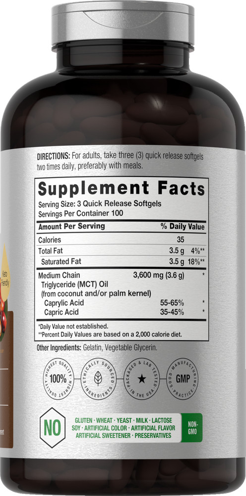 MCT Oil Softgels 3600 mg | 300 Softgels | Coconut Oil Pills | Keto | by Horbaach