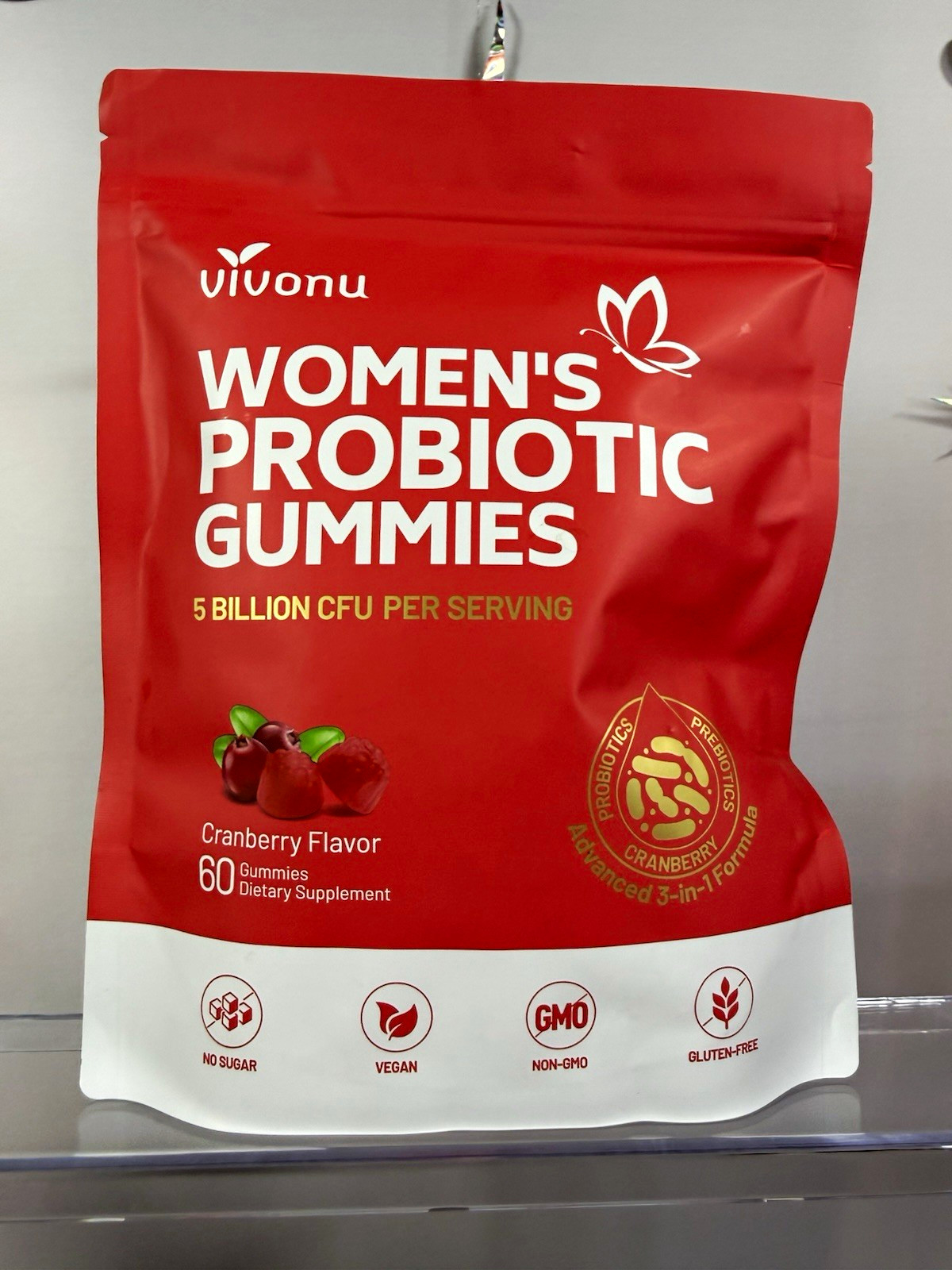 vivonu Women’s Probiotic Gummies Cranberry 60 ct Vegan Non-GMO Gluten-Free