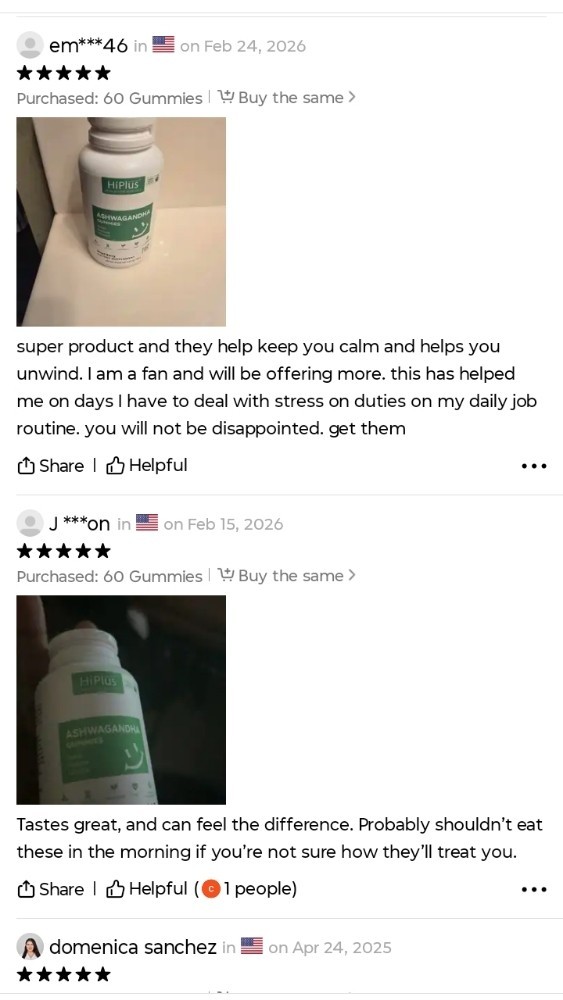 Hiplus Ashwaganda Ksm-66 Gummy 1 Bottle Mixed Berry For Sleep 💤 and Stres