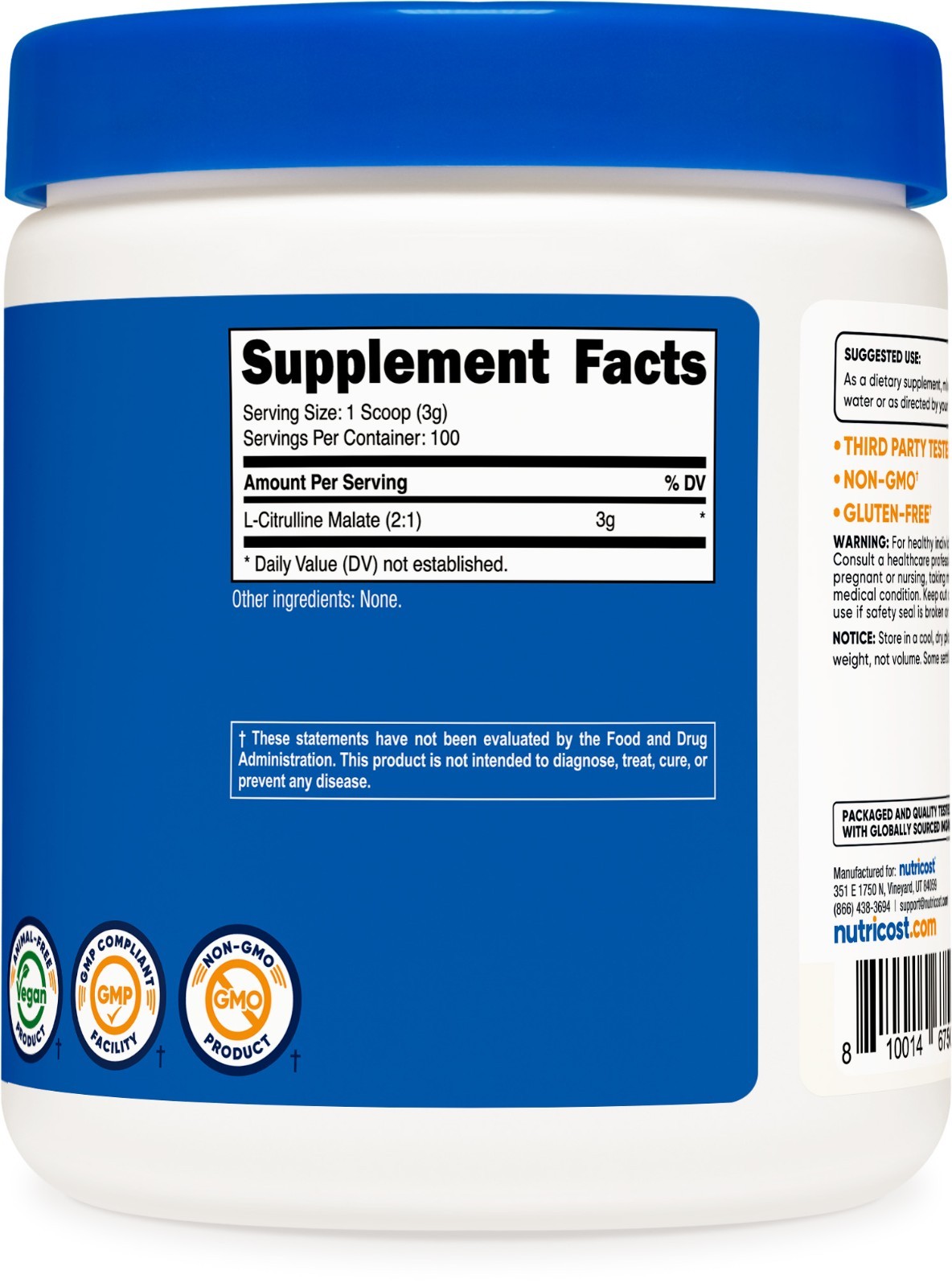 Pure L-Citrulline Malate (2:1) by Nutricost – 300 Grams, 98 Serv
