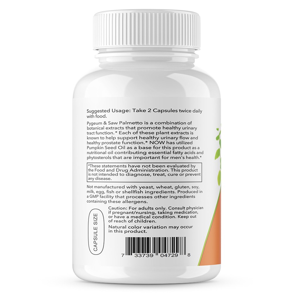 Pygeum Saw Palmetto Supplement with Pumpkin Seed Oil Men’s Health 120 Capsules