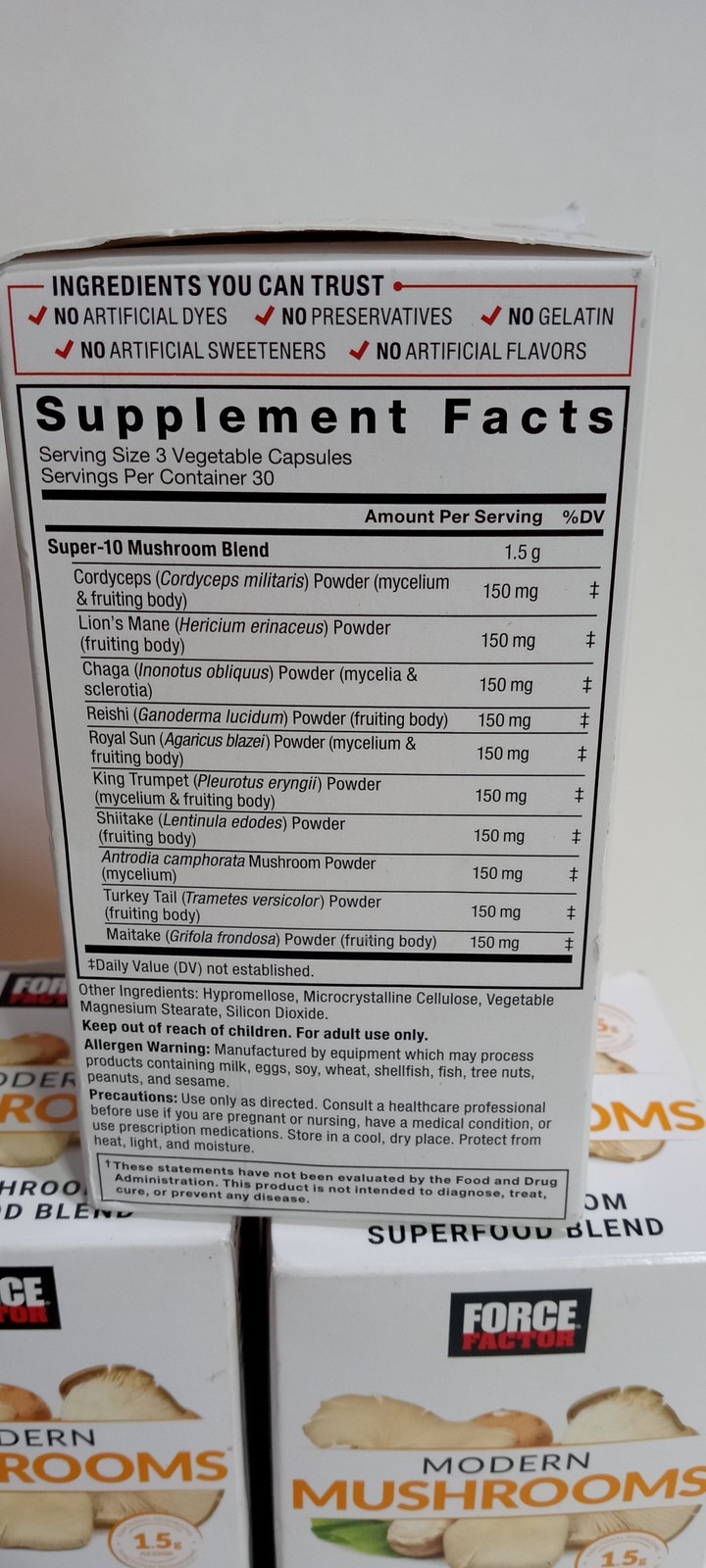 Lot of 3 – Force Factor Modern Mushrooms 10-Mushroom Superfood Blend 90 Capsules