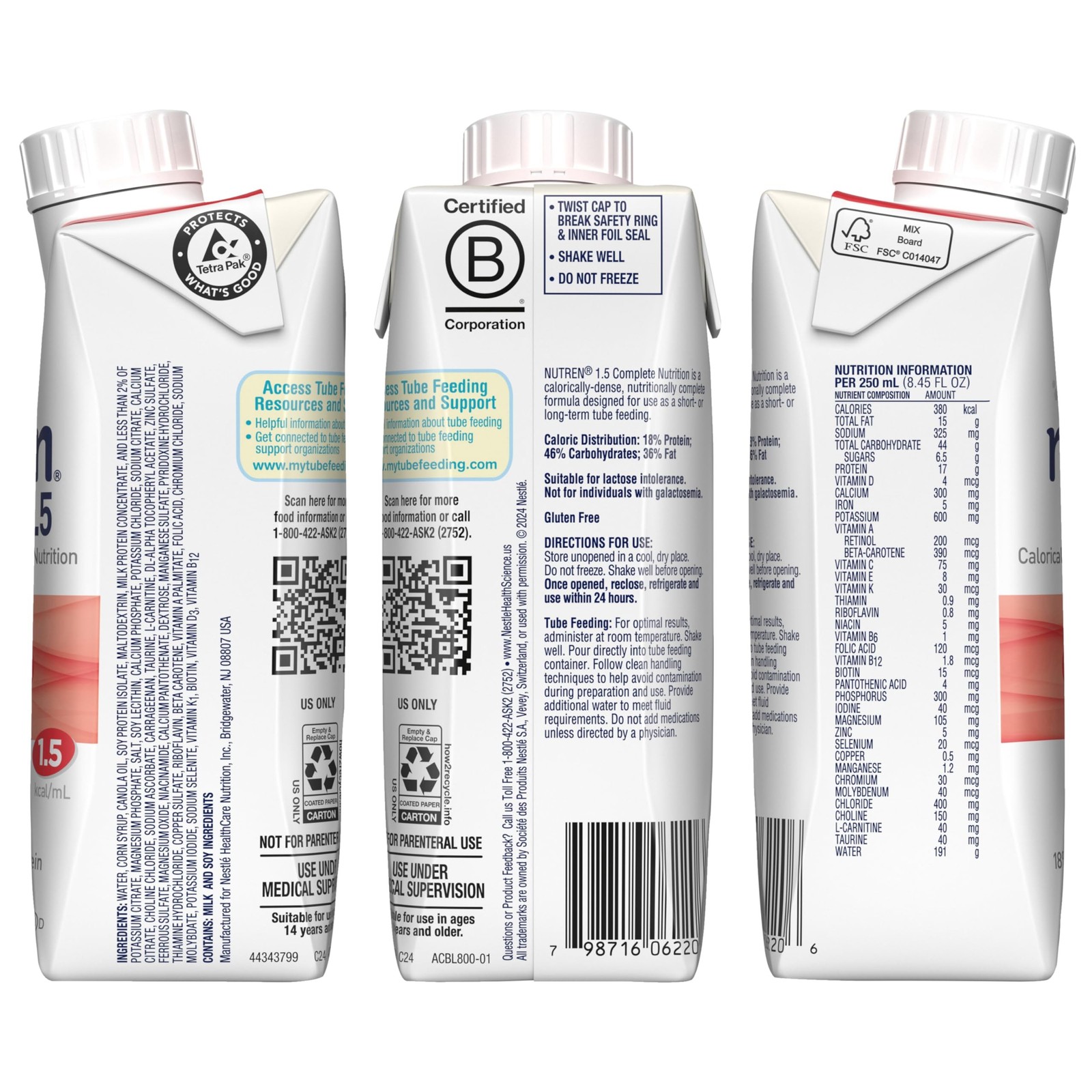 Nestle Nutren 1.5 Tube Feeding Formula Unflavored 250 mL Carton 24 Ct