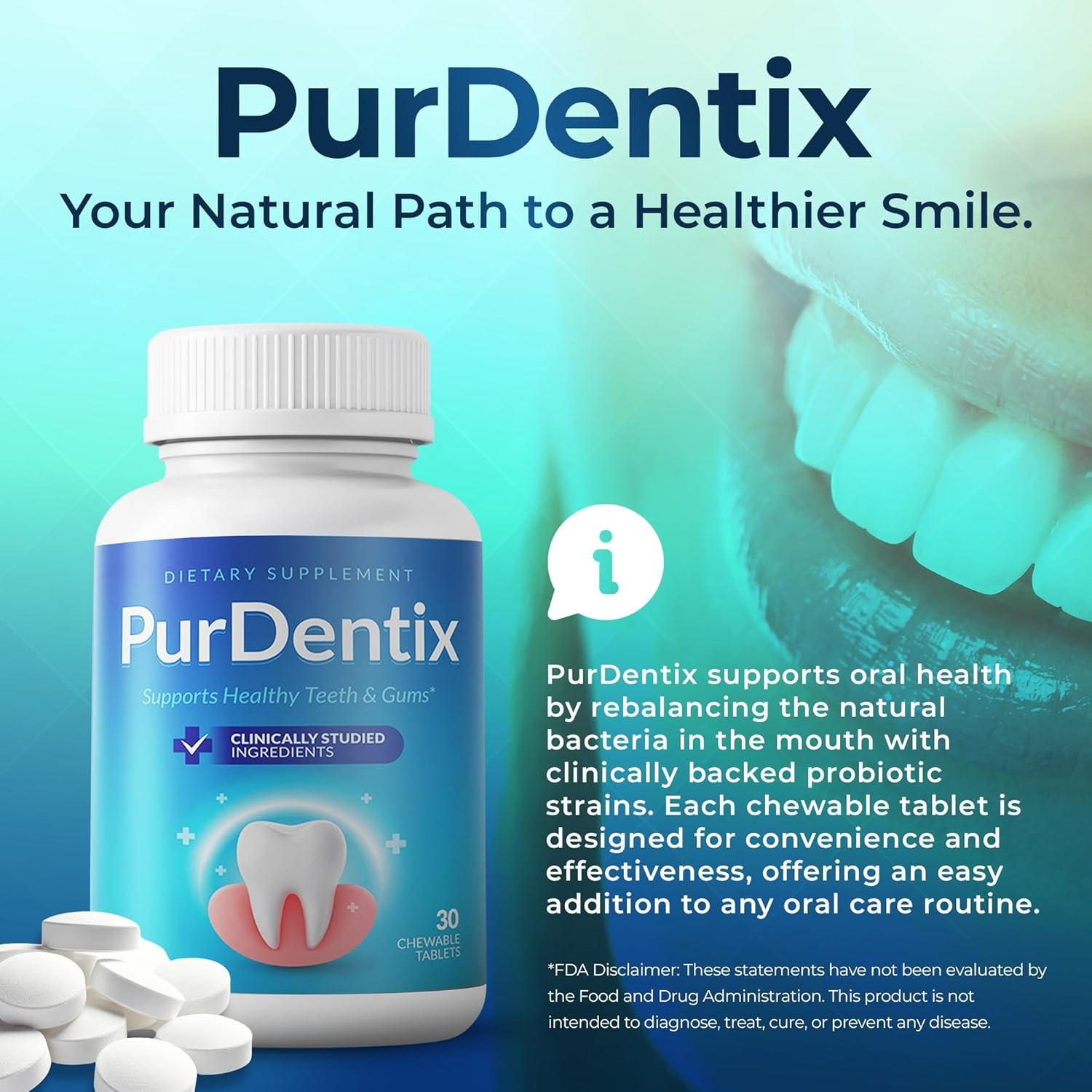 Teeth Gums Support 30 Tablets Oral Health Probiotic Supplement 4-Strain Formula