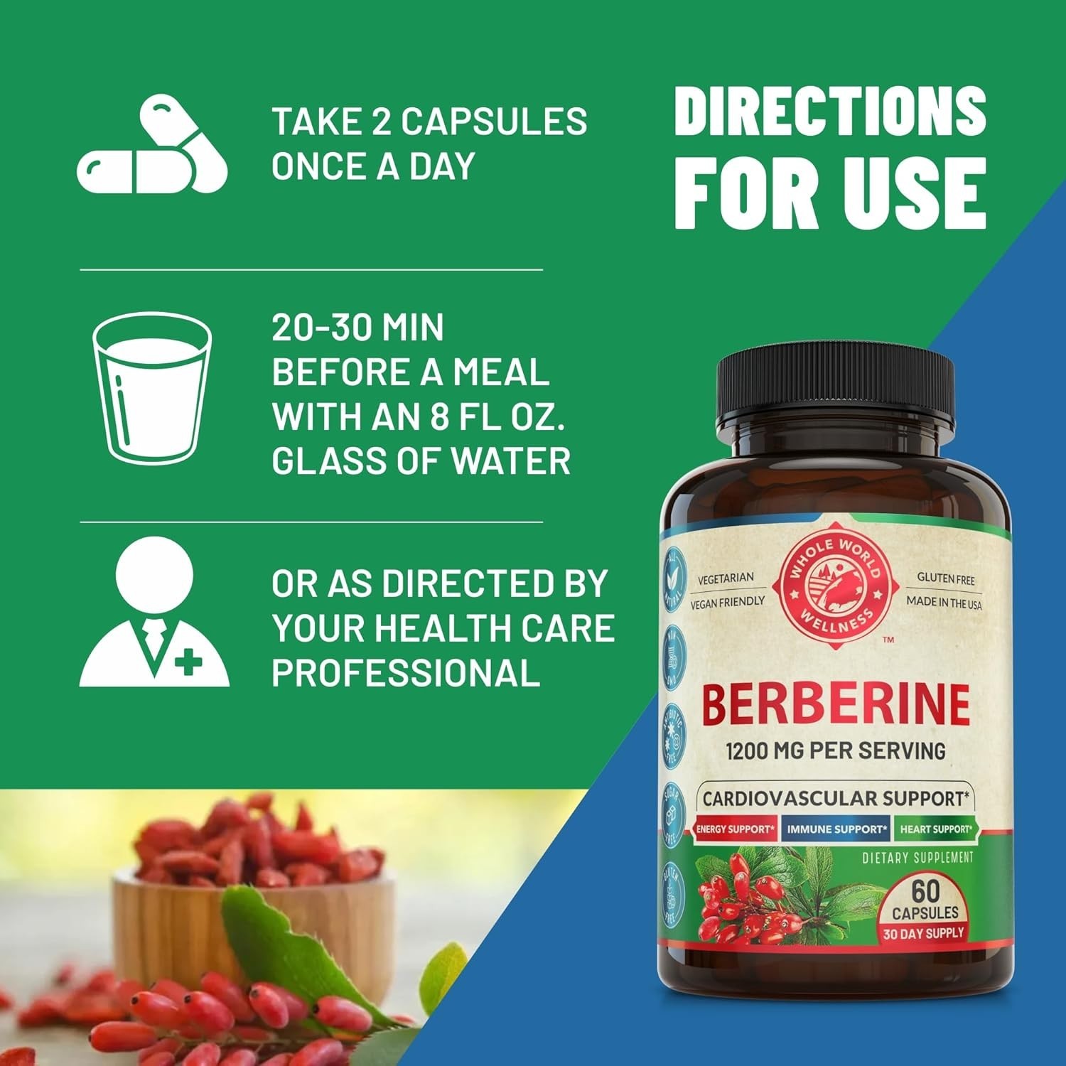1200mg Berberine Herbal Health Capsules (60 Caps) exp:11/28