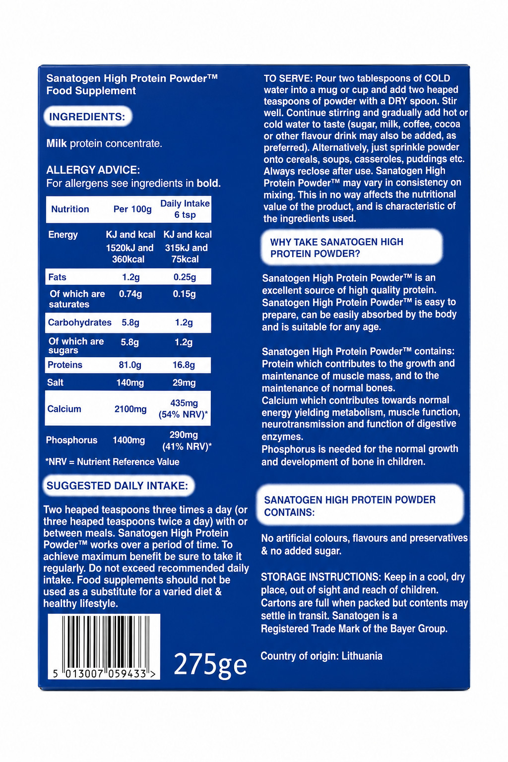 Sanatogen High Protein Powder – 275g -Pack of 4