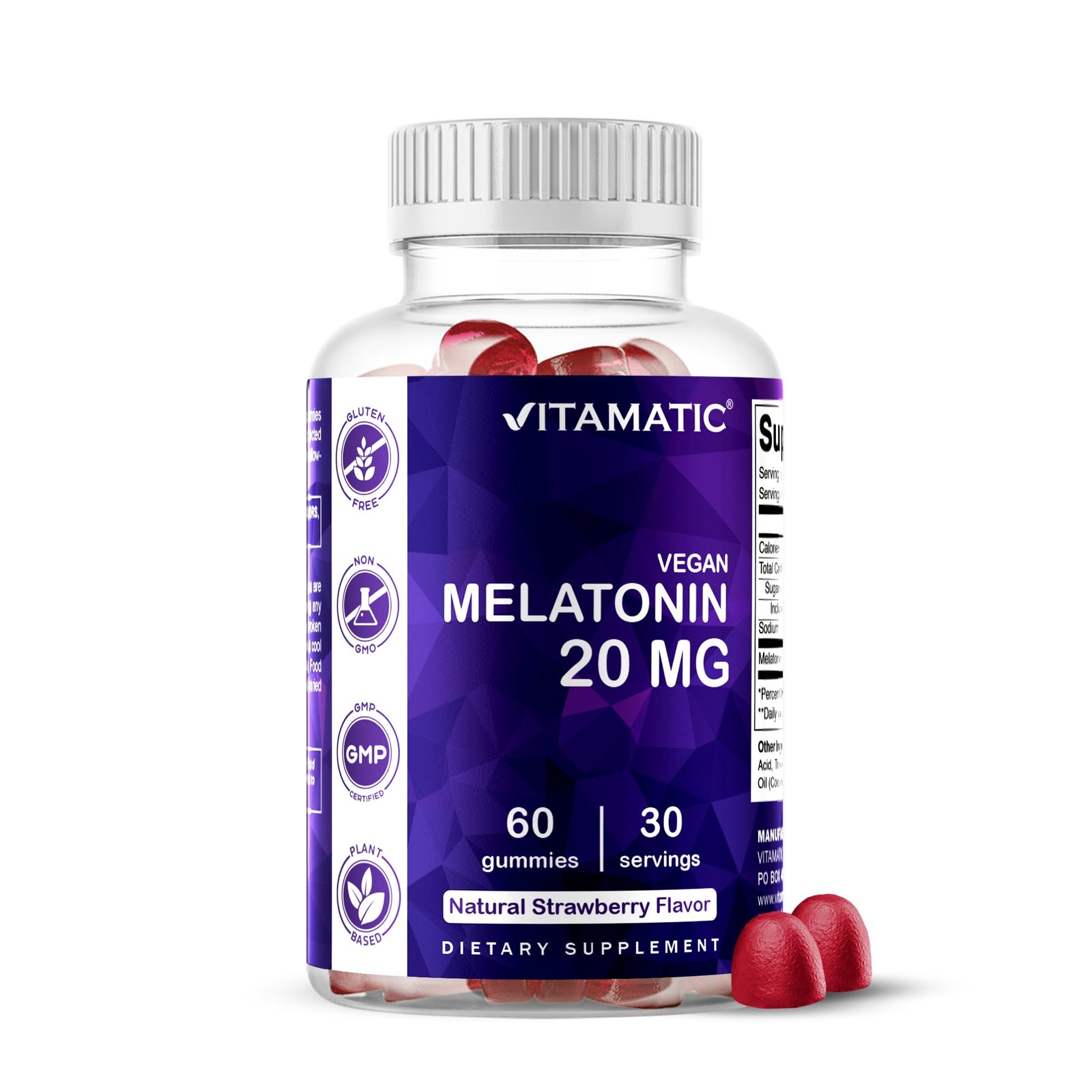 Vitamatic Melatonin 20mg Gummies for Adults, 30 Servings 60 Count (Pack of 1)