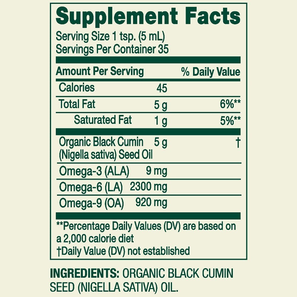 Organic Cold-Pressed Black Seed Oil Dietary Supplement Liquid 6 fl oz
