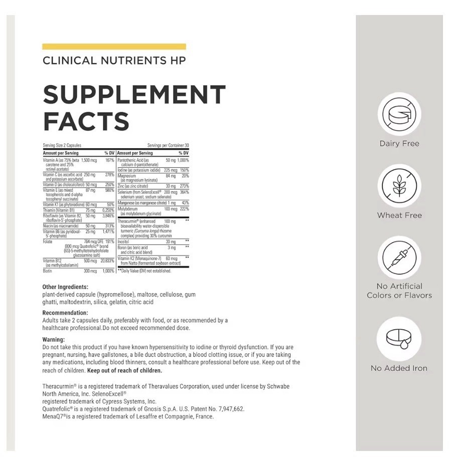 Integrative Therapeutics Clinical Nutrients HP Daily Multivitamin No Iron 60caps