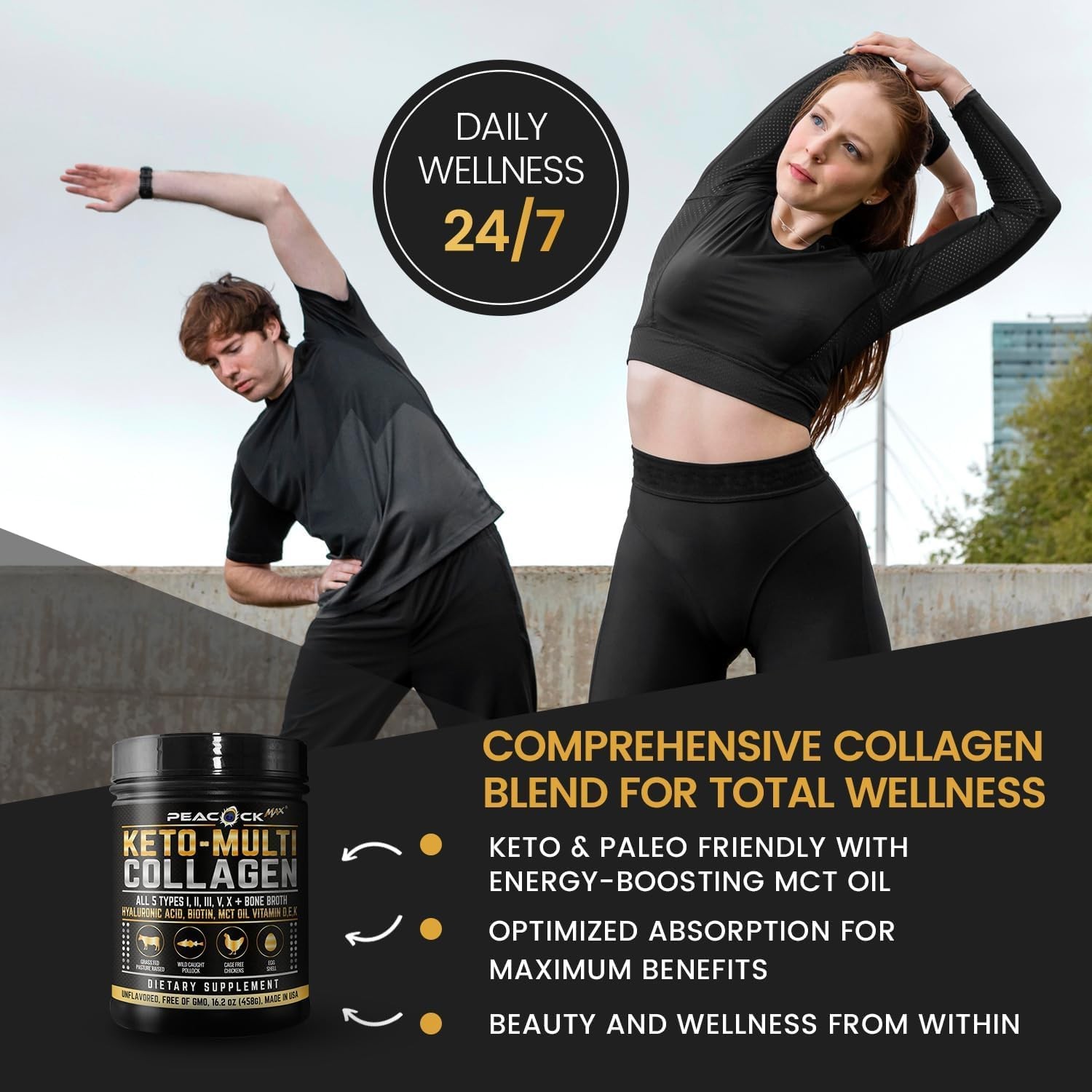 Peacock Max Keto Multi Collagen Peptides 16.2 1.01 Pound (Pack of 1), Black