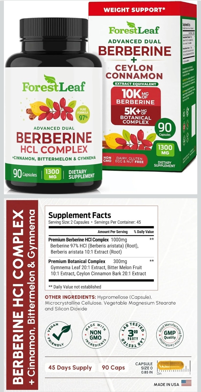 Advanced Dual Berberine HCl Complex 1300mg Vegan 90 Caps Weight Exp 06/27