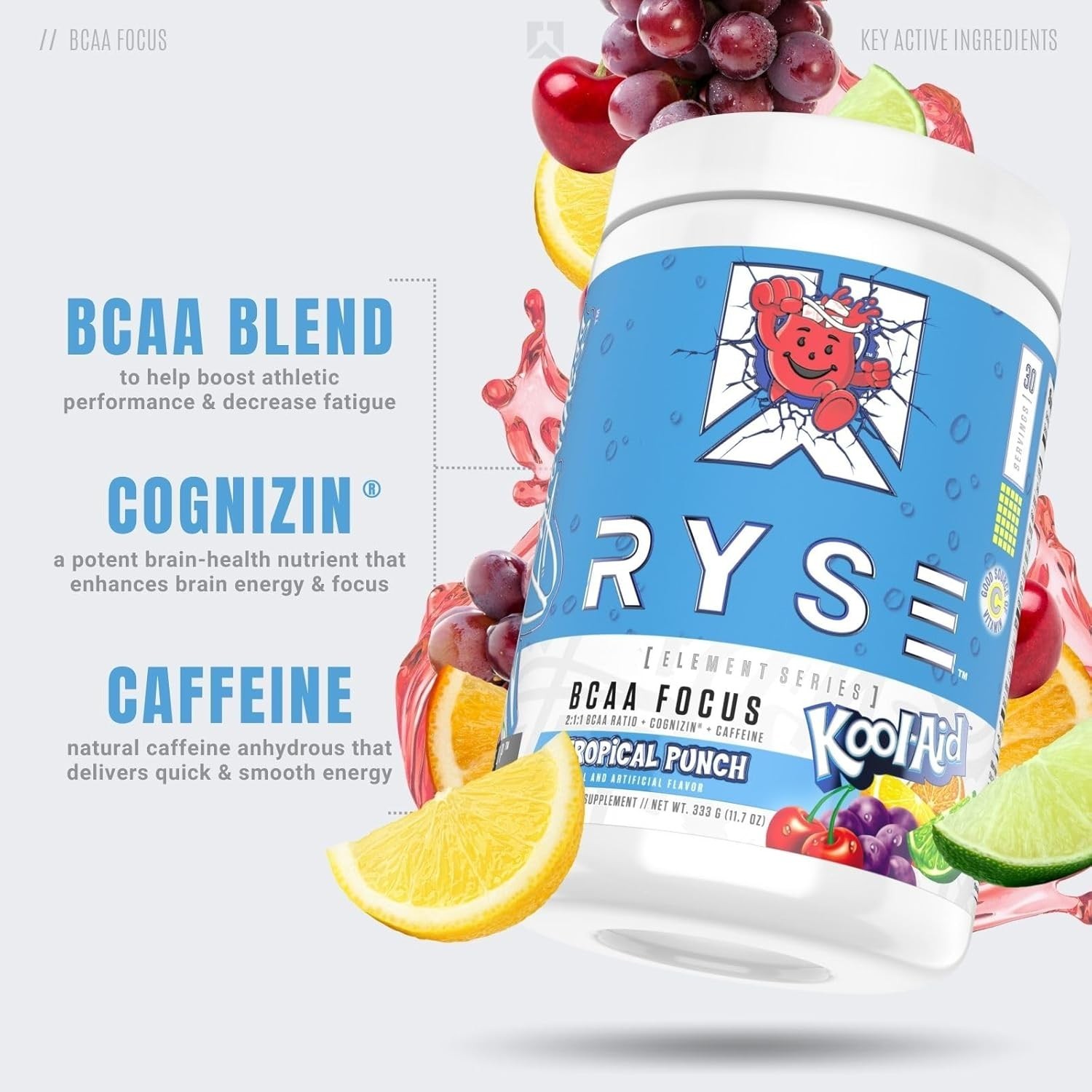 5-pack RYSE Kool-Aid Loaded Pre Workout Tropical Punch Powder Supplement Drink
