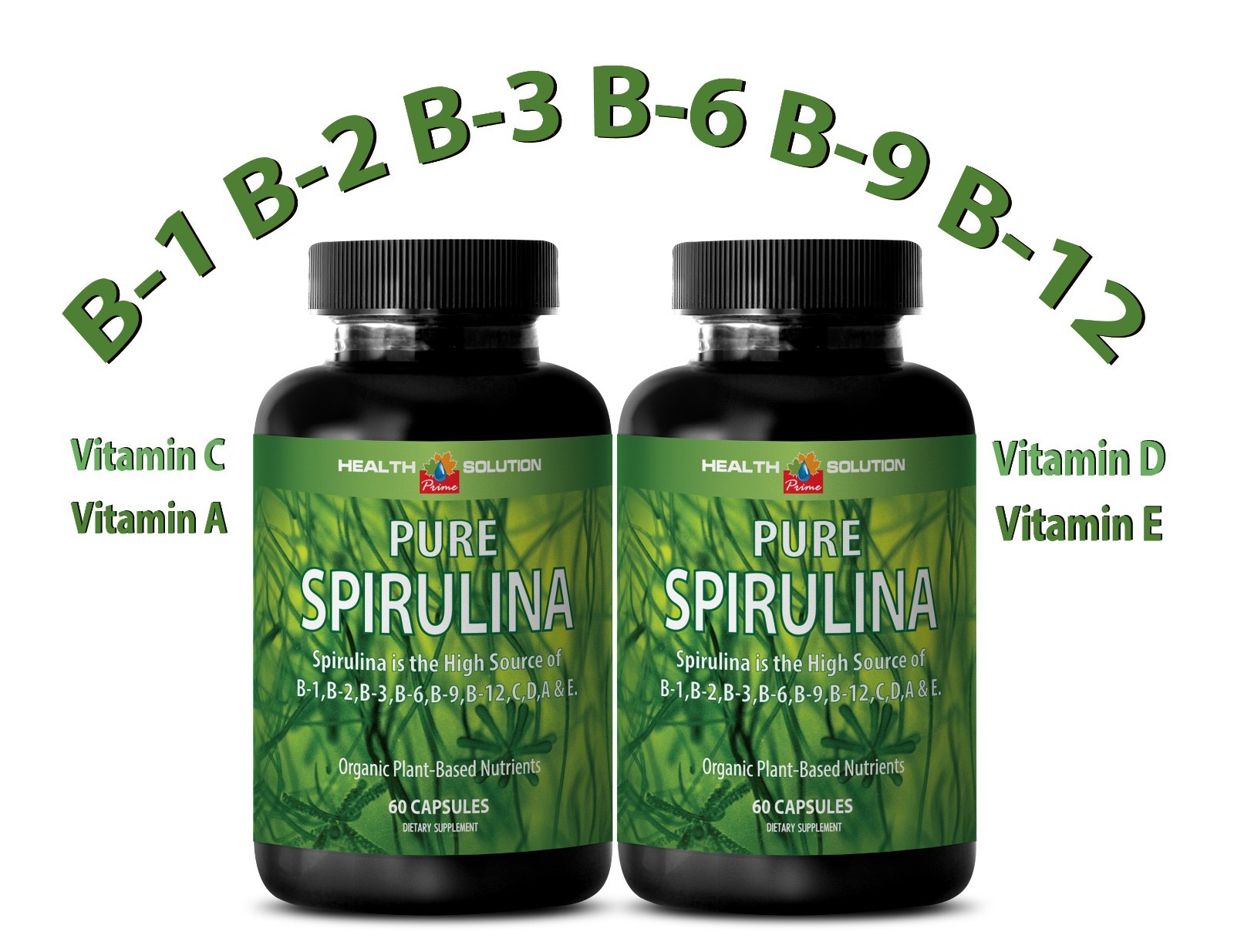 Spirulina Chlorella Pure Spirulina Plant-Based Nutrients (2 Bottles, 120 Caps)