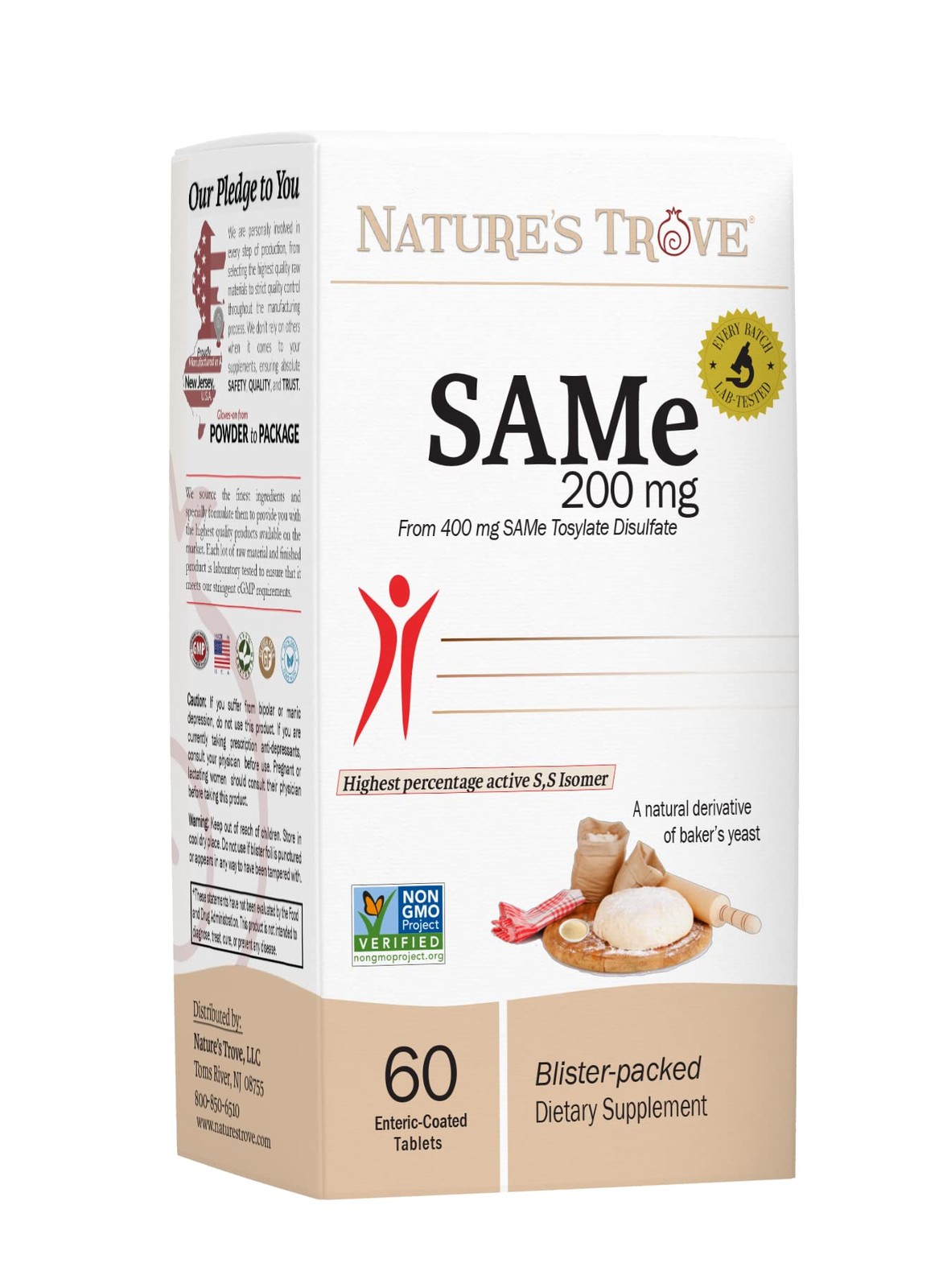 SAM-e 200mg Daily Supplement – Vegan, 60 Count (Pack of 1), Multicolour