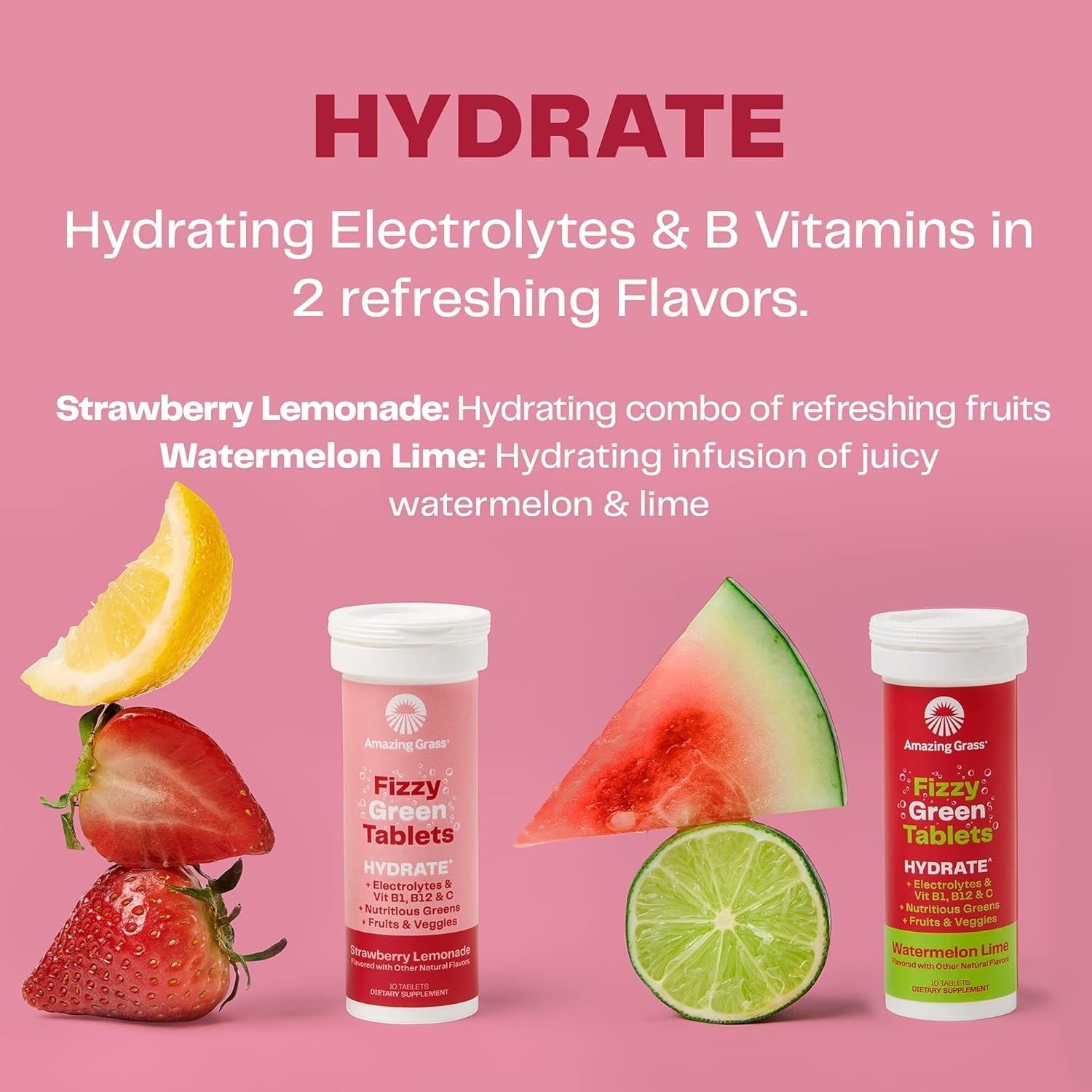 Amazing Grass Electrolyte Tablets, Fizzy Greens Water Flavoring Tablet with V…