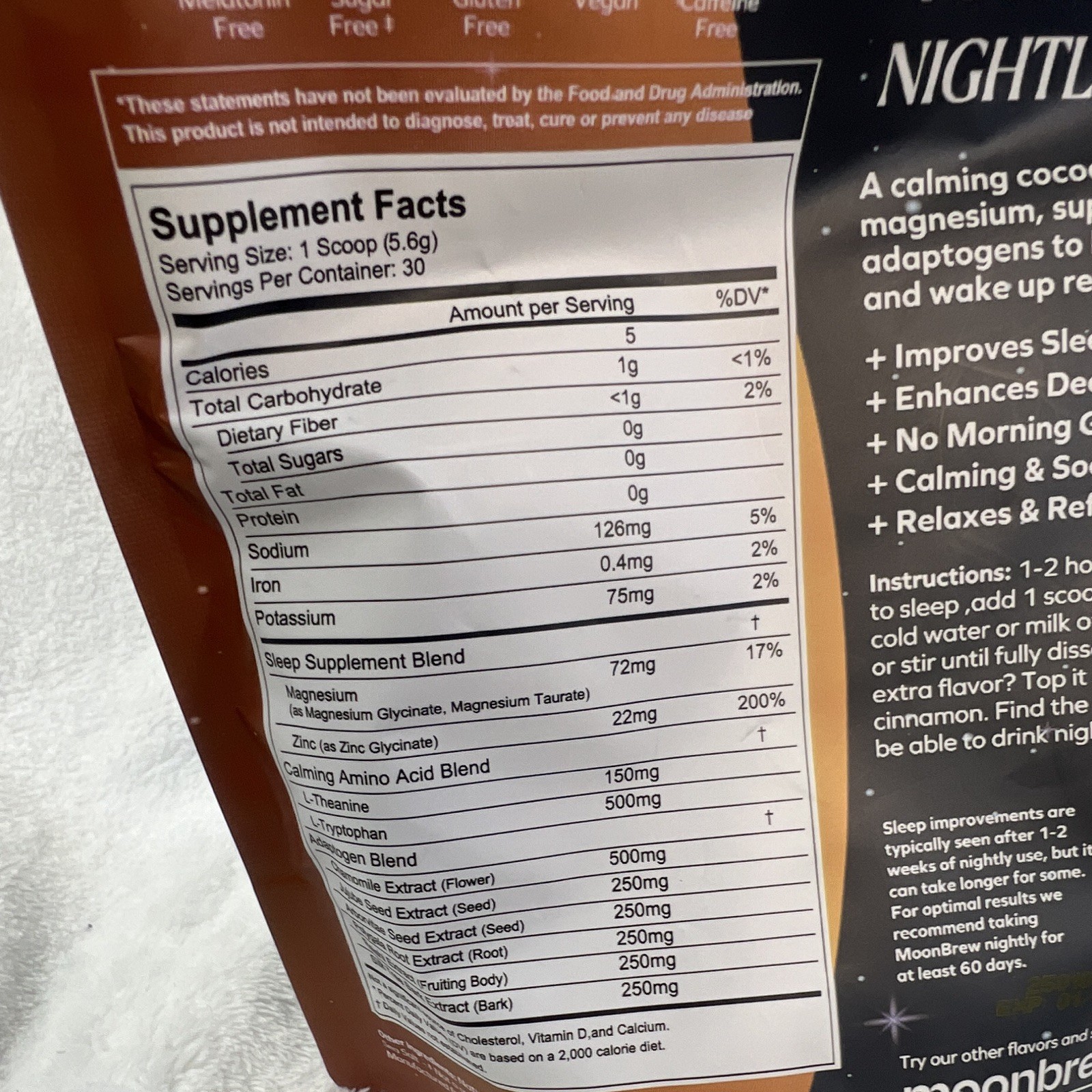 moonbrew Nighttime Sleep Support Hot Cocoa Powder Sugar-Free Vegan 5.95 oz