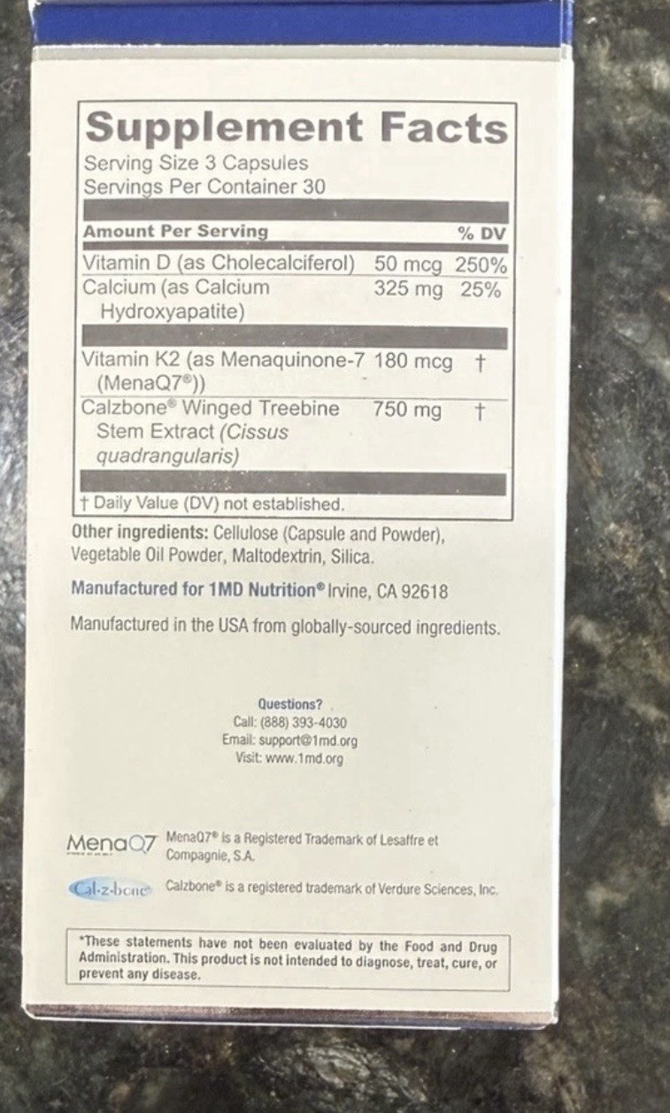 1MD Nutrition OsteoMD Bone Support Doctor Formulated Supplement 90 Caps 11/2027