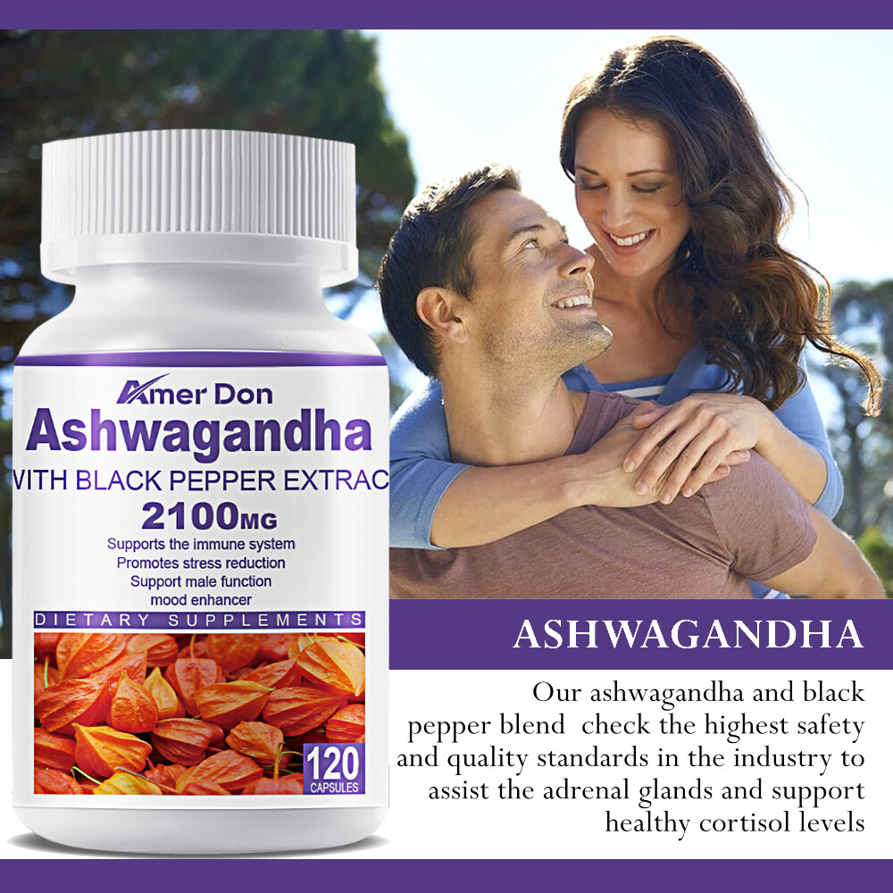 Organic Ashwagandha Capsules 2100mg Supplement&Black Pepper Root Powder 120Pcs