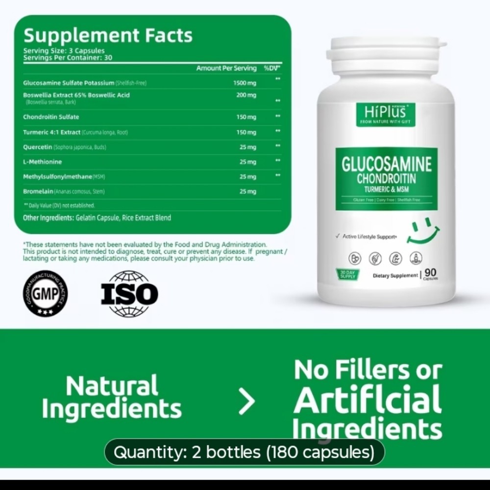HiPlus Glucosamine Chondroitin MSM Turmeric 1 Bottle 90 capsules 1 month