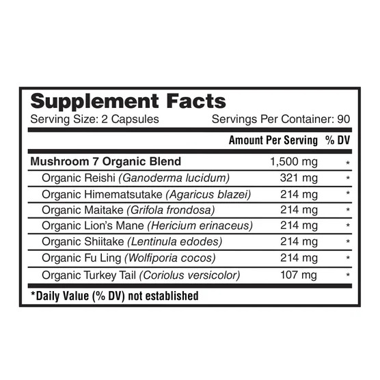 Nature’s Lab Gold Mushroom 7 – 1500mg – 180ct Organic Blend – Non-GMO EXP-08/27