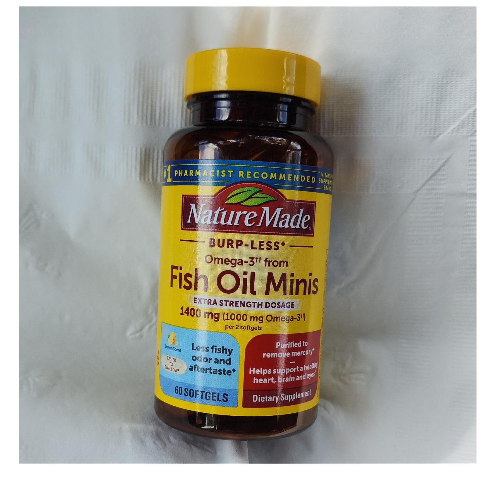 Nature Made Burp-Less Omega-3 Fish Oil Minis 1400mg Lemon 60 Softgels