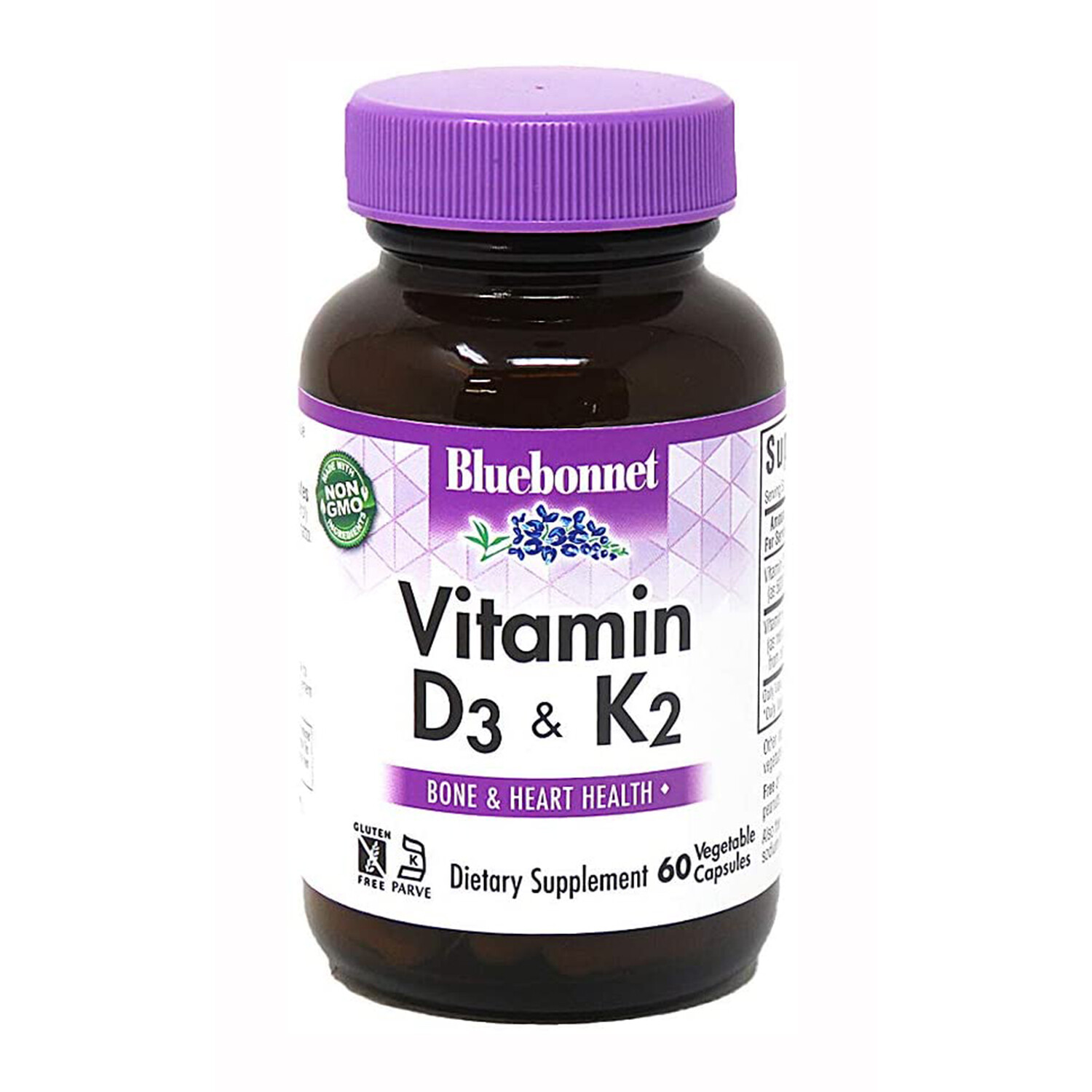 Bluebonnet Vitamin D3 & K2, 60 Vegetable Capsules