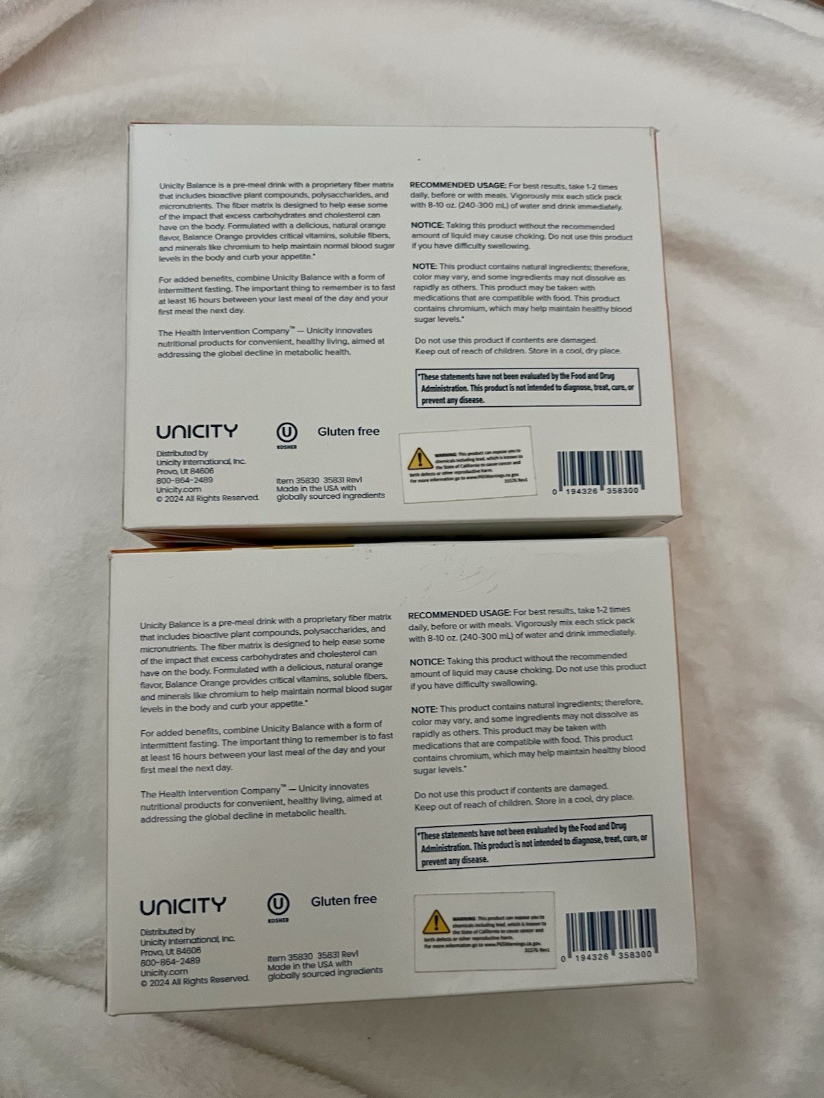 Unicity Balance Powder Drink Mix Natural Orange 30 Sticks 7.65 oz Gluten-Free