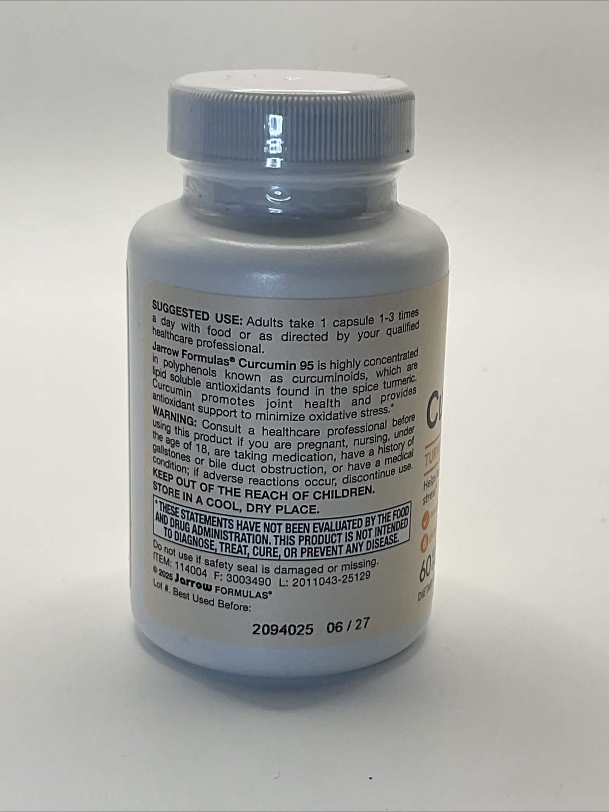 Jarrow Formulas Curcumin 95 Turmeric Extract 500 mg, 60 Capsules, Exp 06/2027
