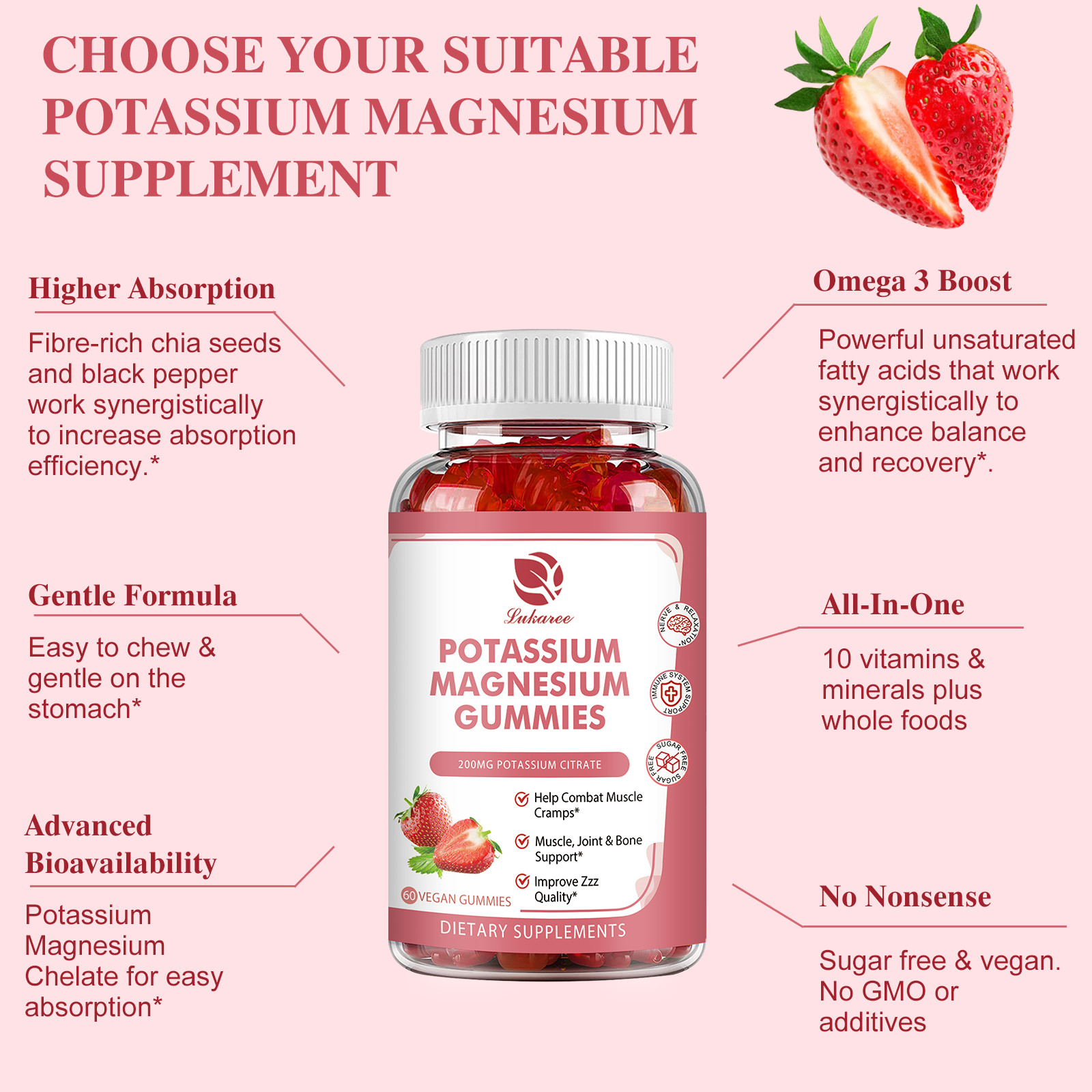 3 Pack Vitamatic Magnesium Citrate Gummies 500mg per Serving – 60 Vegan Gummies