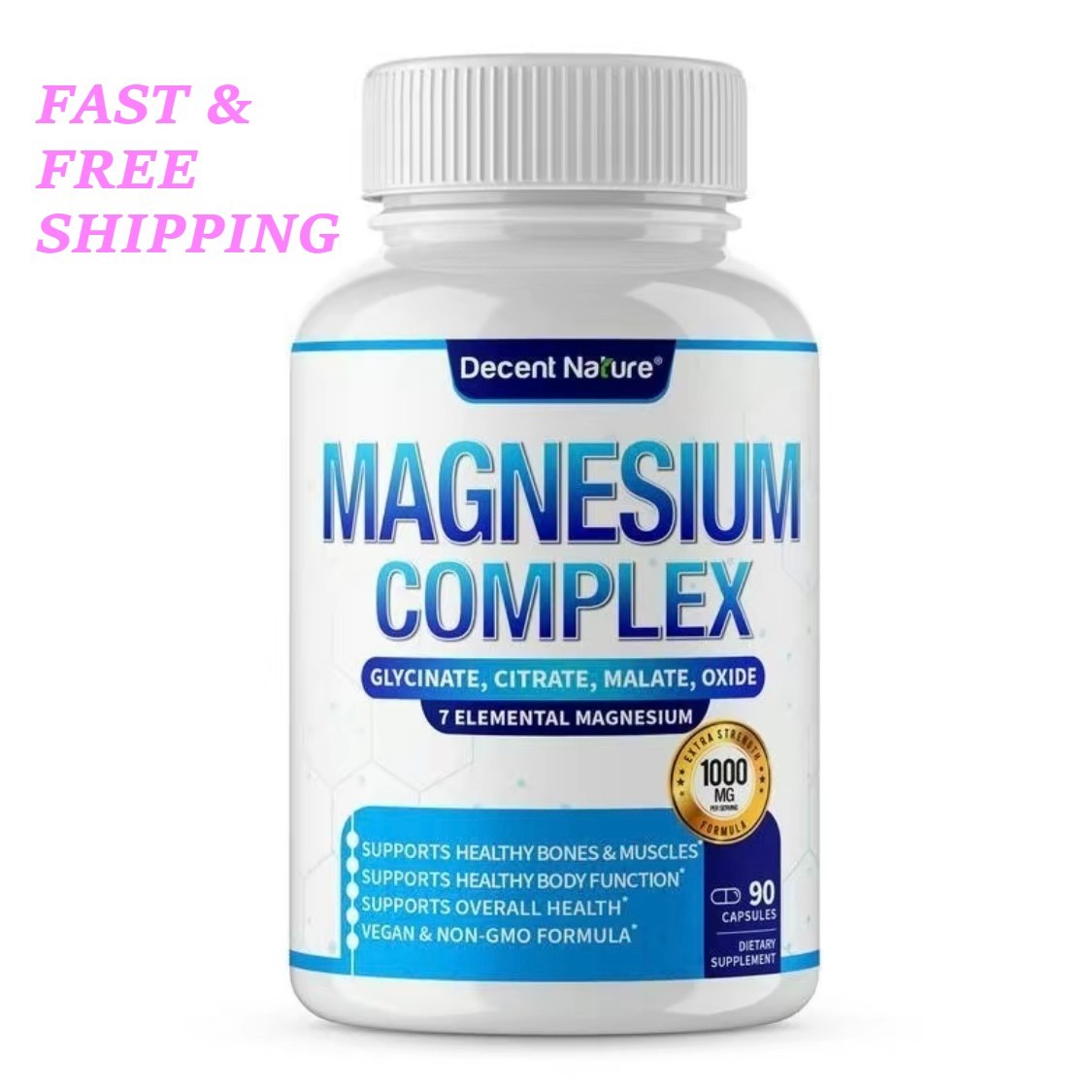 3PCS-Decent Nature Magnesium Complex1000mg-7Elemental Magnesium Capsules