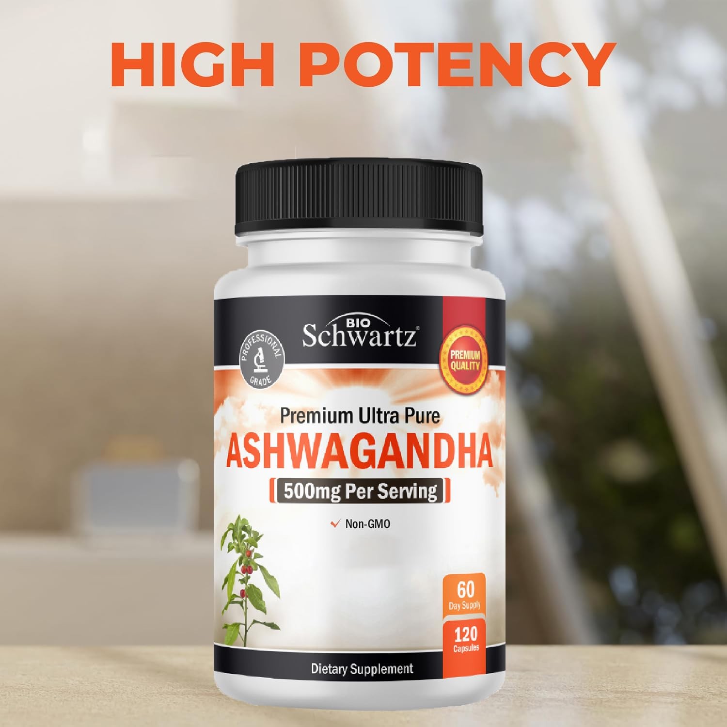 Ashwagandha Supplements – Extra Strength 120 Count (Pack of 1)