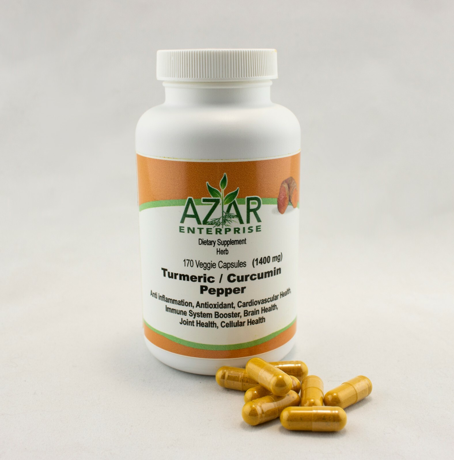Turmeric curcumin , purest . 1400 mg . 170 capsule. By Azar Enterprise .