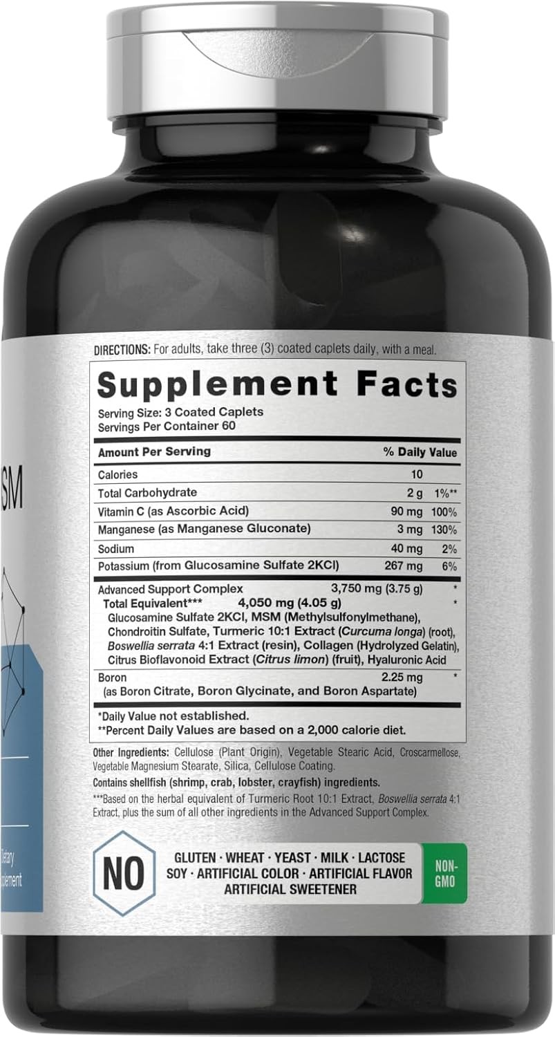 Glucosamine Chondroitin with Turmeric & MSM 4050mg | 180 Caplets | by Horbaach