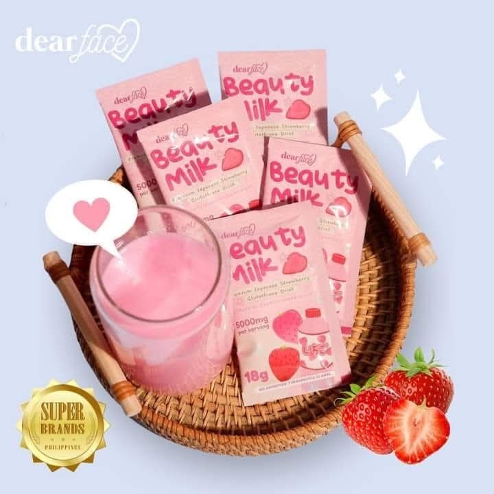 Dear Face Beauty Milk Japanese Collagen STRAWBERRY Drink, 10 Sachets X 18g