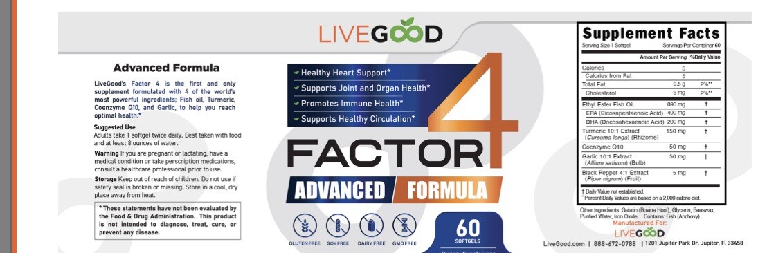 Livegood Factor 4-Advanced Inflamation Management Dietary Supplements,60 Caps.