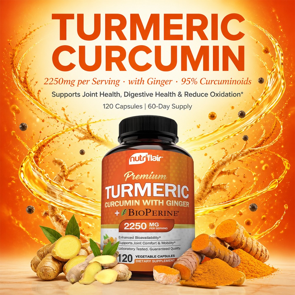 NutriFlair Premium Turmeric Curcumin – High Absorption Supplement, 120Caps