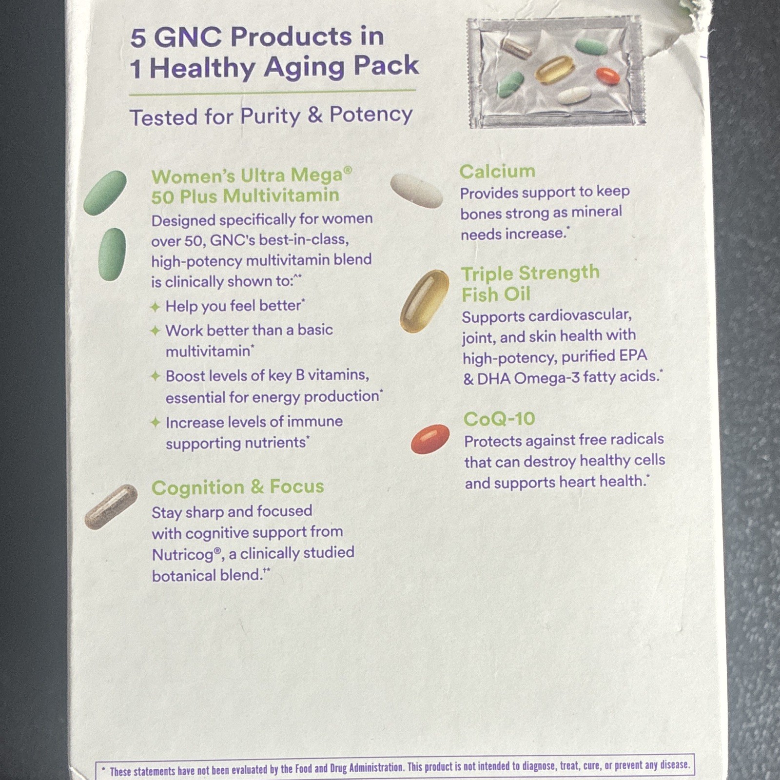 GNC Women’s Ultra Mega 50 Plus Vitapak Multivitamin 30 Pk Gluten Free ex 04/27