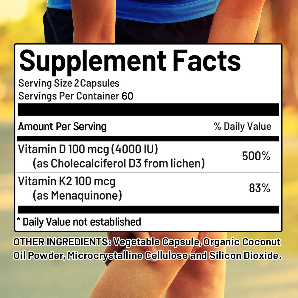 Vitamin D3+K2 Capsules,Supports Bone &Joint Health,Balance Cardiovascular Health