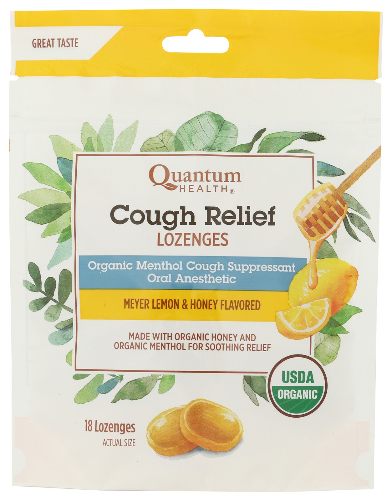 Organic Quantum Health Meyer Lemon Honey Cough Relief Lozenges 18 Ct 1 Pack