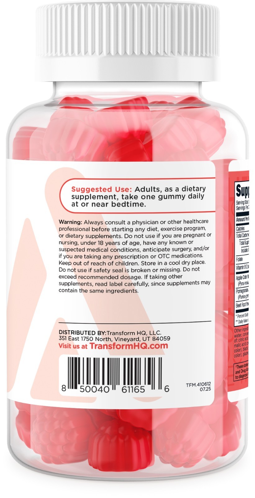 TransformHQ Apple Cider Vinegar Gummies (120 Servings, 500mg Per Serving)