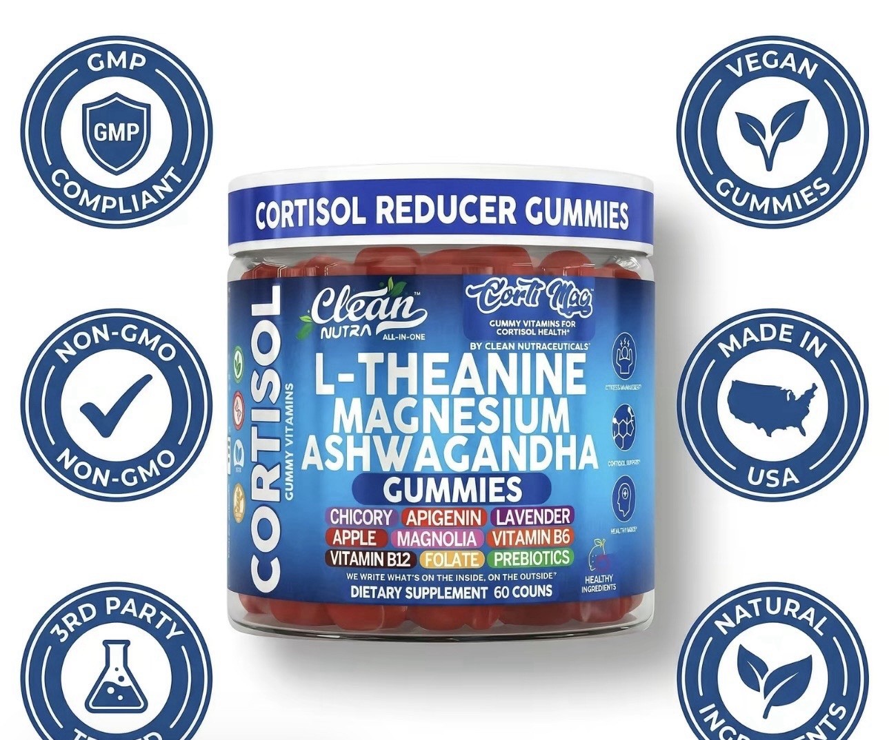 Clean Nutra Ashwagandha Magnesium L-Theanine Gummies 60 Ct Lot of 3 New
