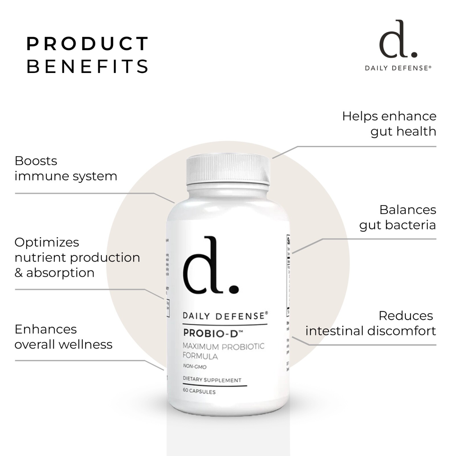 Daily Defense PROBIO-D Probiotics Healthy Digestion Support Immune Support