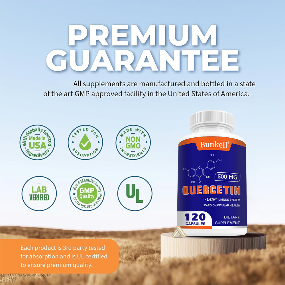 Quercetin 500 mg – Supports Cardiovascular Health, Non-GMO, Gluten Free, Vegan