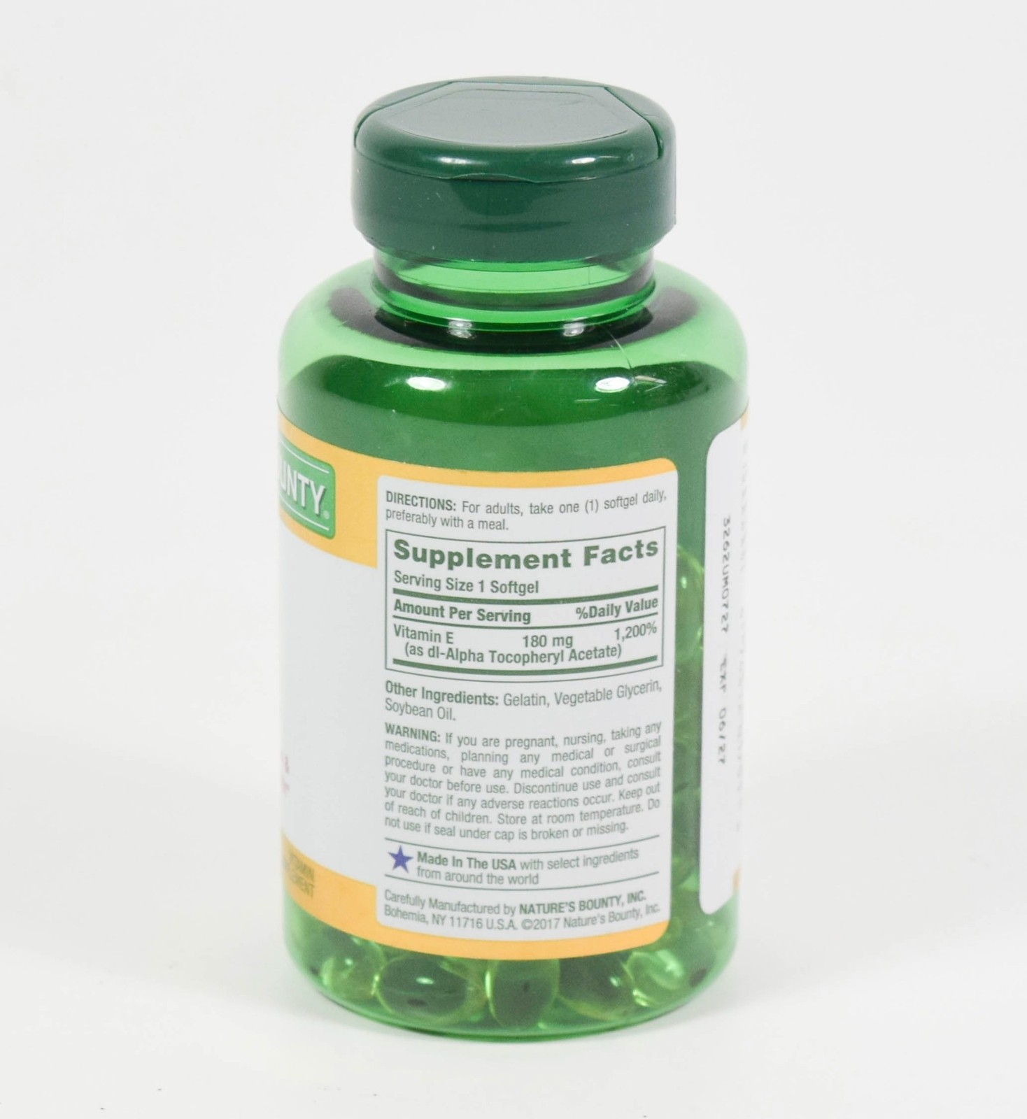 Natures Bounty 180mg VITAMIN E Pure dl-Alpha 120 Softgels antioxidant 06/2027