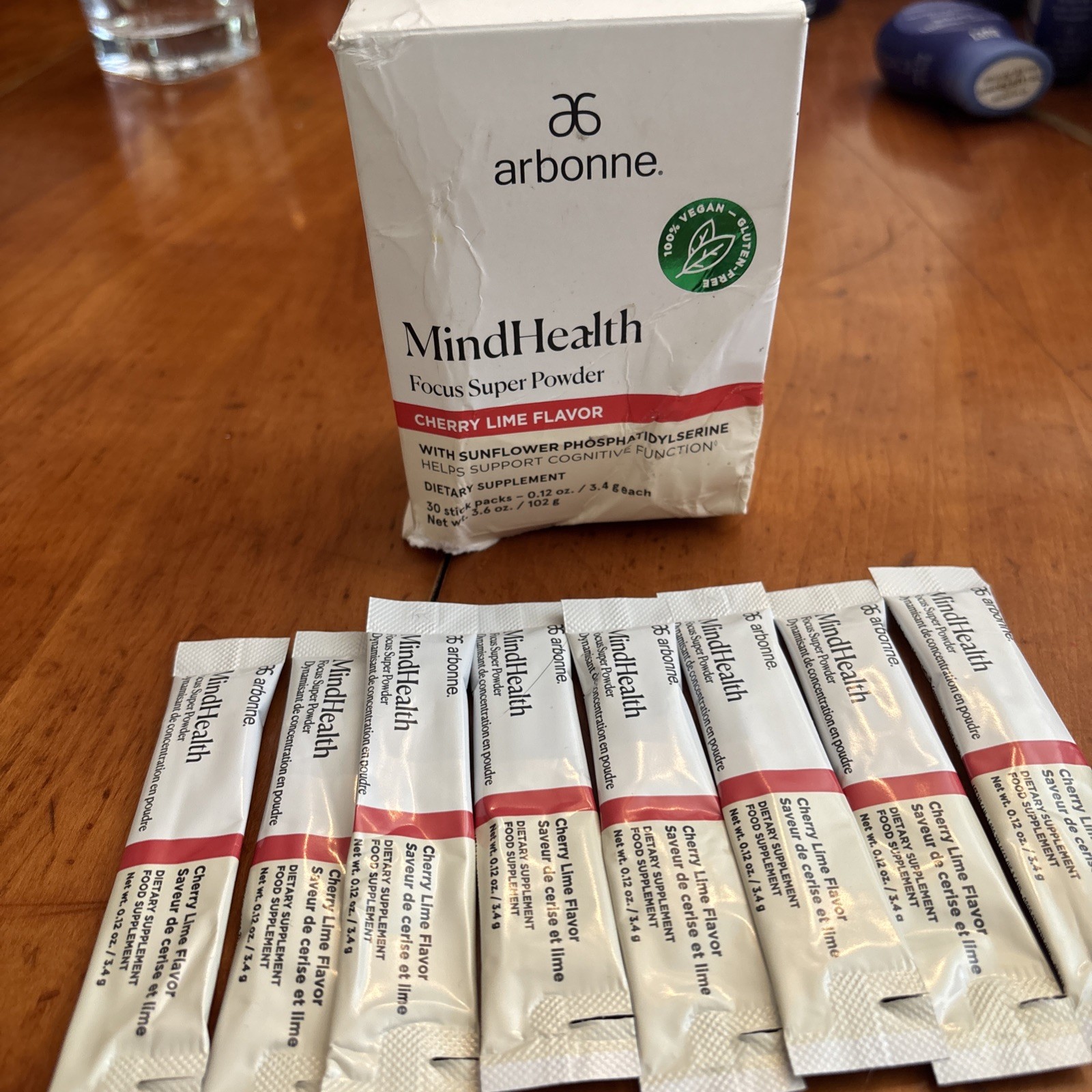 Arbonne MindHealth Focus Super Powder Cherry Lime 29 Sticks
