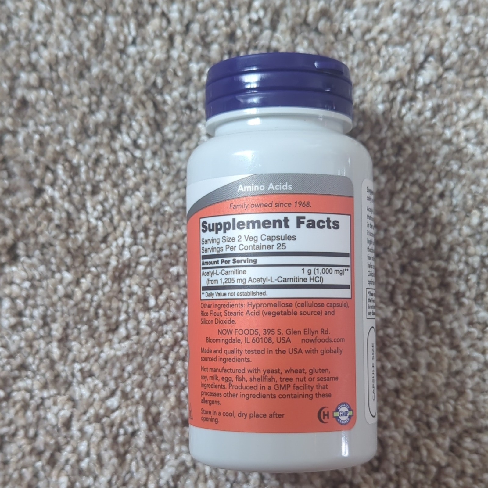 NOW Acetyl-L-Carnitine 500mg Vegan Vegetarian Capsules, 50 Count