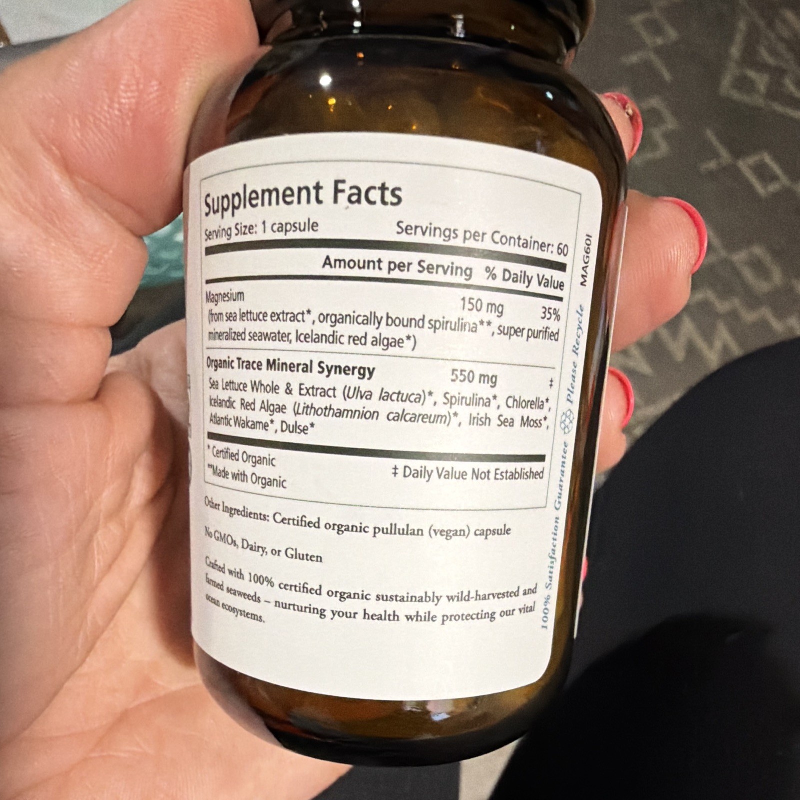 Pure Synergy Vital Ocean Magnesium 150mg 60 Capsules Organic Non-GMO Vegan
