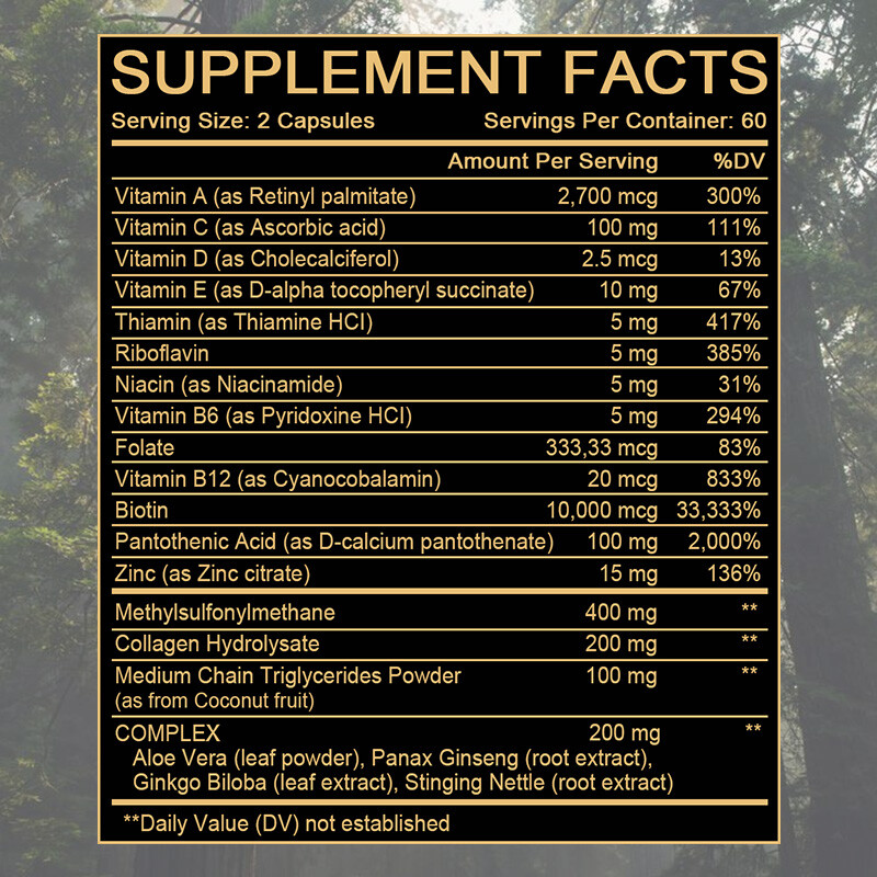 Premium Beard Growth Supplement Biotin 10,000mcg Collagen Capsules