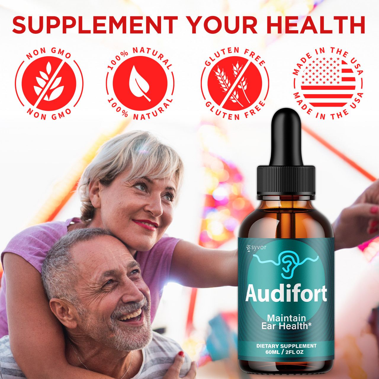 Audifort Ear Health Suppport Drops Natural Formula Hearing Supplement 30 Serves